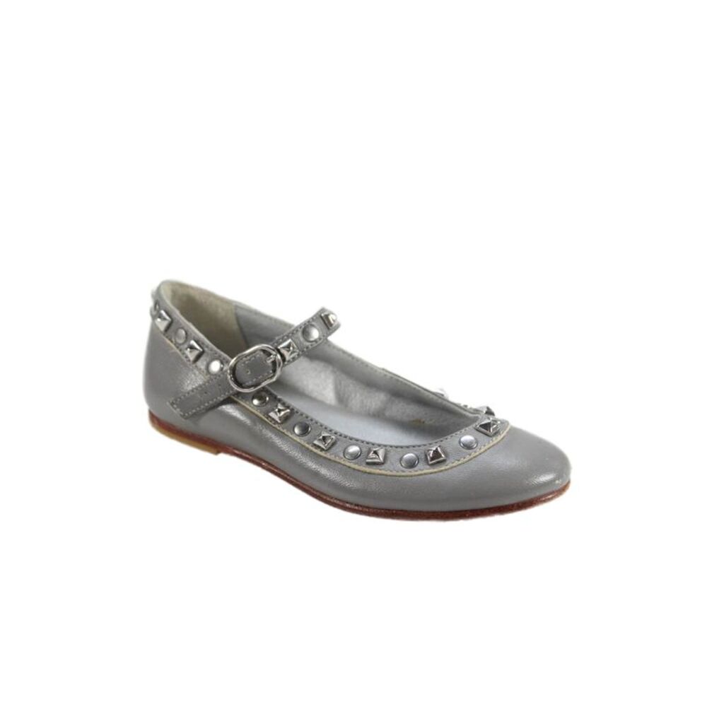 Bonpoint Girls Studded Trim Leather Mary Jane Ballet Flats Gray Leather Size 26